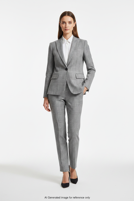 Light Grey Glen Check Super 110's Wool – 275g | Bespoke Women's Suit & Separates