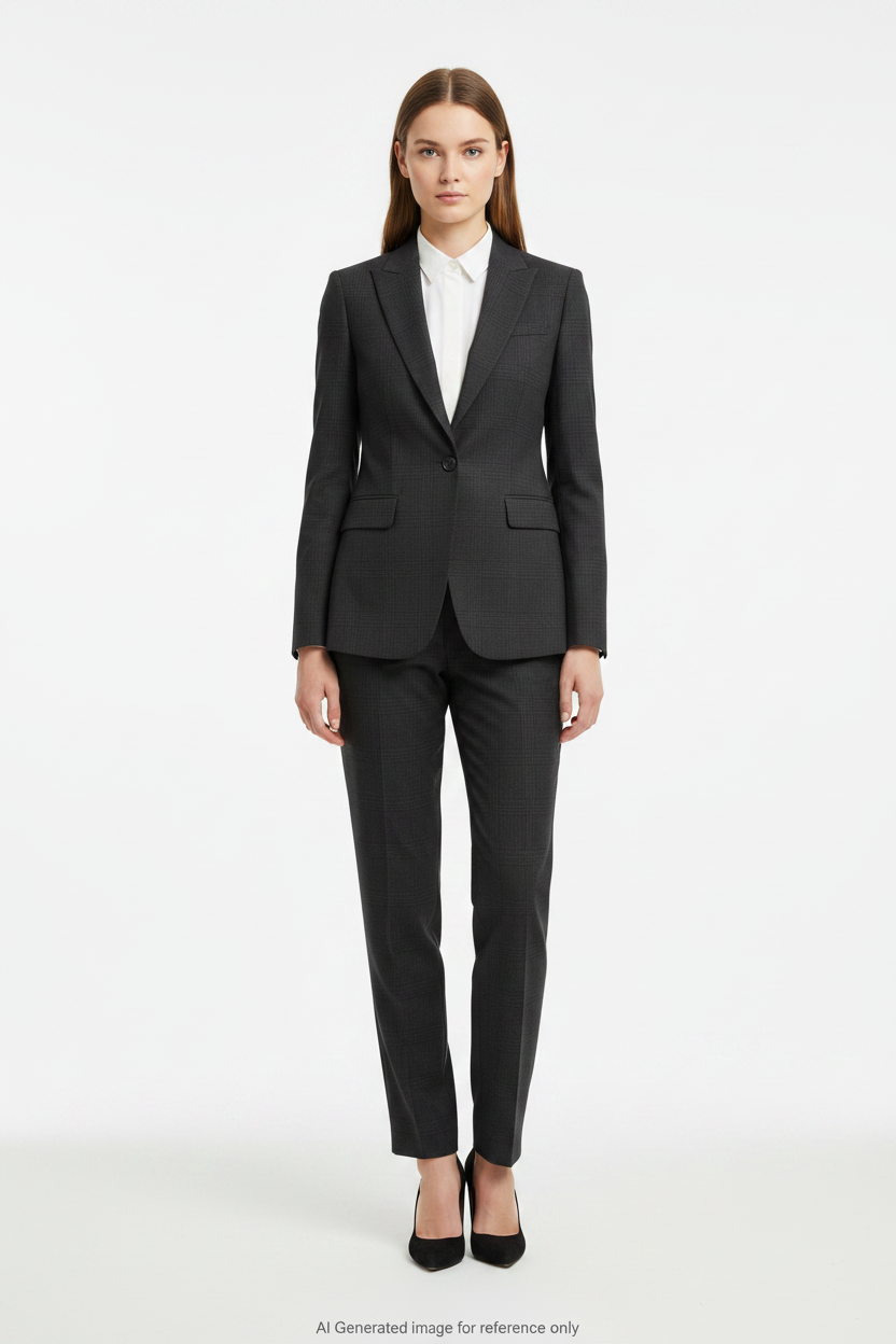 Dark Grey Glen Check Super 110's Wool – 275g | Bespoke Women's Suit & Separates