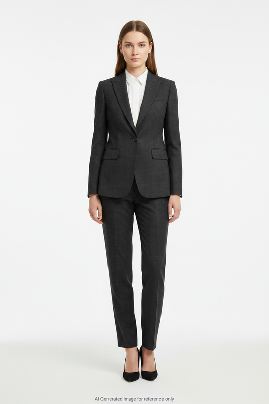 Dark Grey Glen Check Super 110's Wool – 275g | Bespoke Women's Suit & Separates