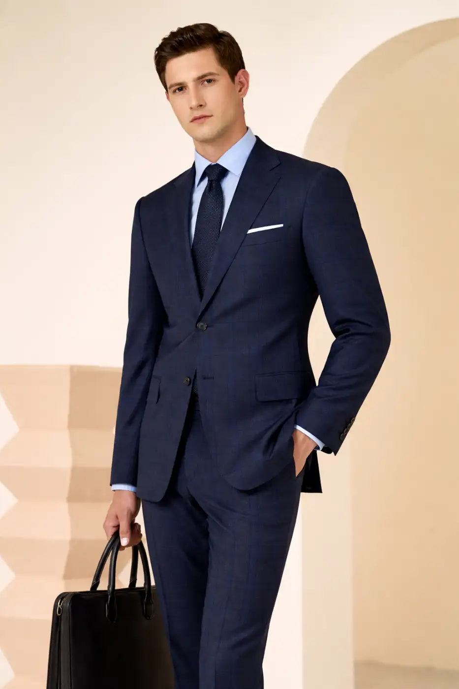 Navy Windowpane Check Super 110’s Wool Suit – 275g Refined Tailoring