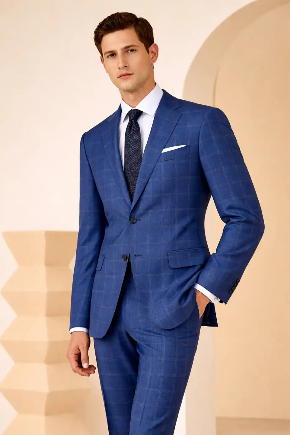 Blue Windowpane Super 110’s Wool Suit – 280g Contemporary Tailoring