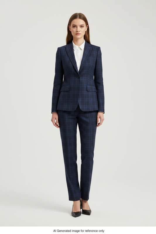 Blue Windowpane Check Super 110's Wool – 280g | Bespoke Women's Suit & Separates