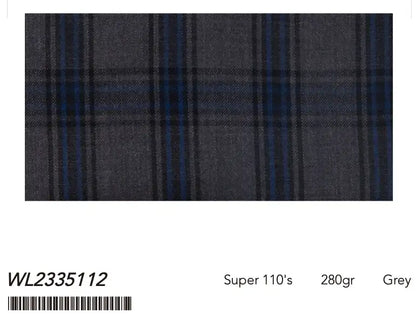 Grey Blue Windowpane Super 110’s Wool Suit – 280g Modern Tailoring