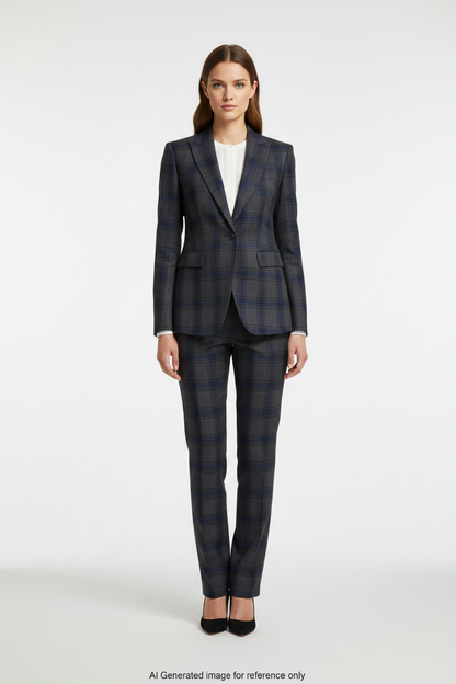 Grey with Blue Checks Windowpane Check Super 110's Wool – 280g | Bespoke Women's Suit & Separates