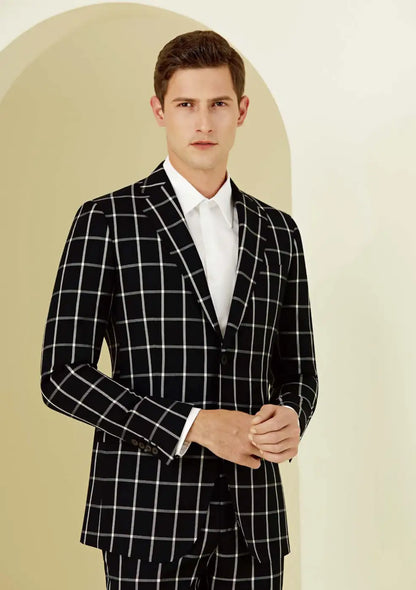 Black Bold Windowpane Super 110’s Wool Suit – 280g Statement Tailoring