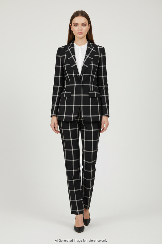 Black with White Checks Bold Windowpane Super 110's Wool – 280g | Bespoke Women's Suit & Separates