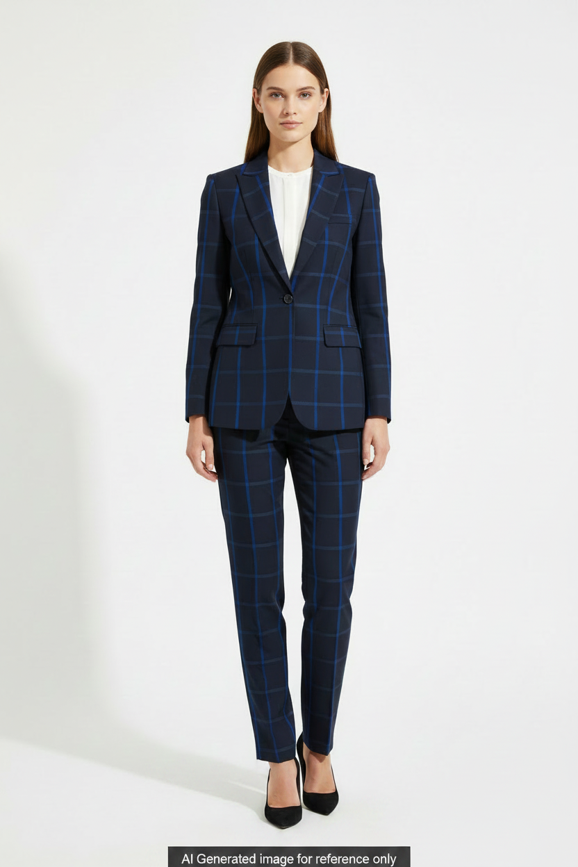 Blue Bold Windowpane Stripe Super 110's Wool – 280g | Bespoke Women's Suit & Separates