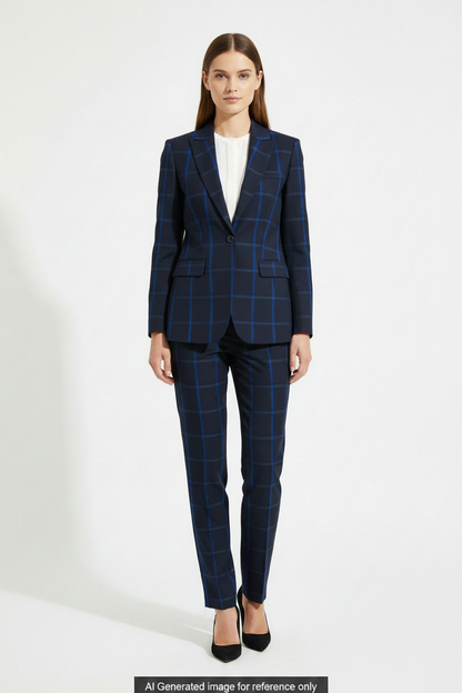 Blue Bold Windowpane Stripe Super 110's Wool – 280g | Bespoke Women's Suit & Separates