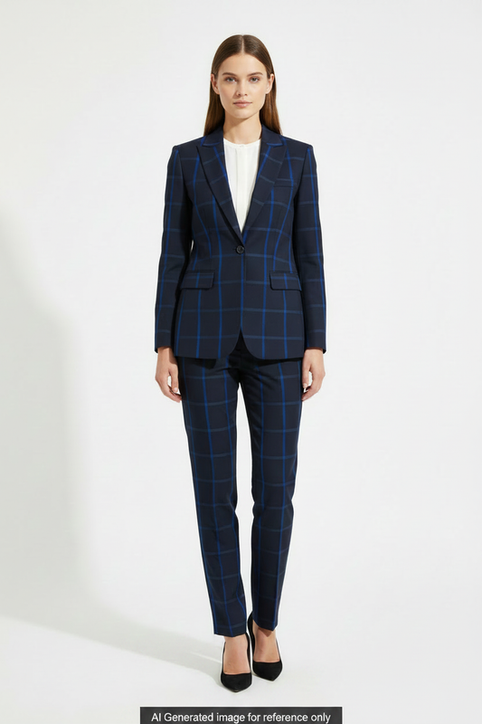 Blue Bold Windowpane Stripe Super 110's Wool – 280g | Bespoke Women's Suit & Separates