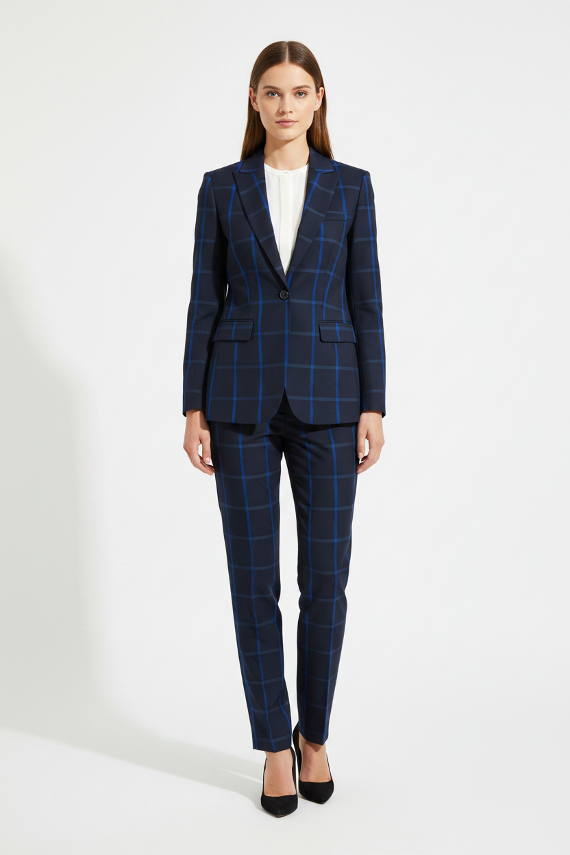 Blue Bold Windowpane Stripe Super 110's Wool – 280g | Bespoke Women's Suit & Separates