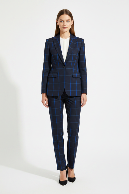 Blue Bold Windowpane Stripe Super 110's Wool – 280g | Bespoke Women's Suit & Separates