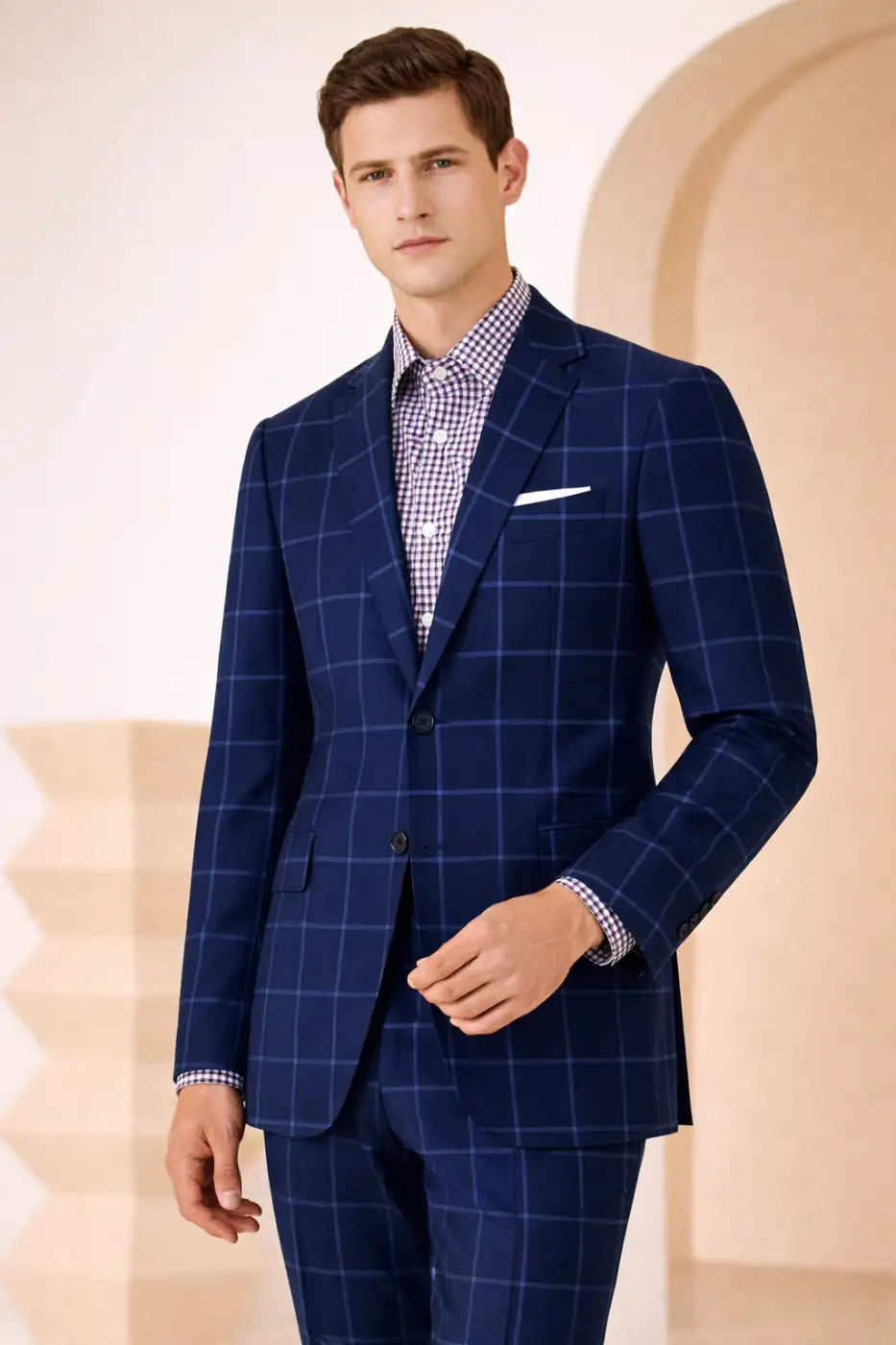 Blue Large Windowpane Super 110’s Wool Suit – 280g Statement Tailoring