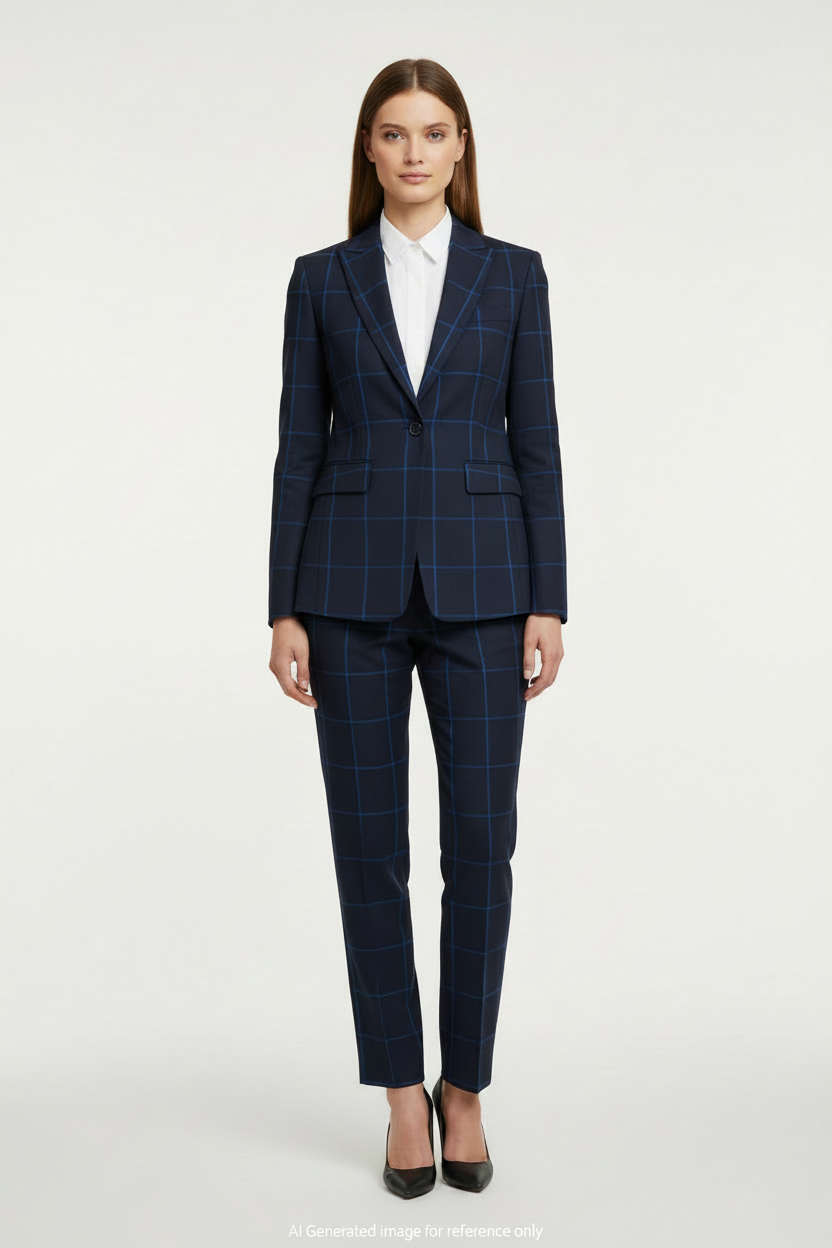 Blue Large Windowpane Check Super 110's Wool – 280g | Premium Suiting & Tailoring Wool