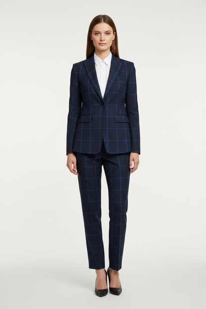 Blue Large Windowpane Check Super 110's Wool – 280g | Premium Suiting & Tailoring Wool