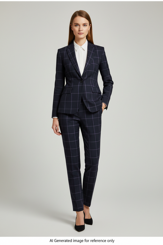 Dark Navy with Purple Checks Windowpane Check Super 110's Wool – 280g | Bespoke Women's Suit & Separates