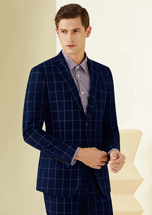 Dark Navy & Purple Windowpane Super 110’s Wool Suit – 280g Luxury Tailoring