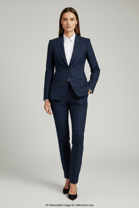 Dark Navy with Purple Checks Windowpane Check Super 110's Wool – 280g | Bespoke Women's Suit & Separates