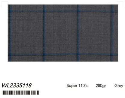 Grey Blue Windowpane Super 110’s Wool Suit – 280g Contemporary Tailoring