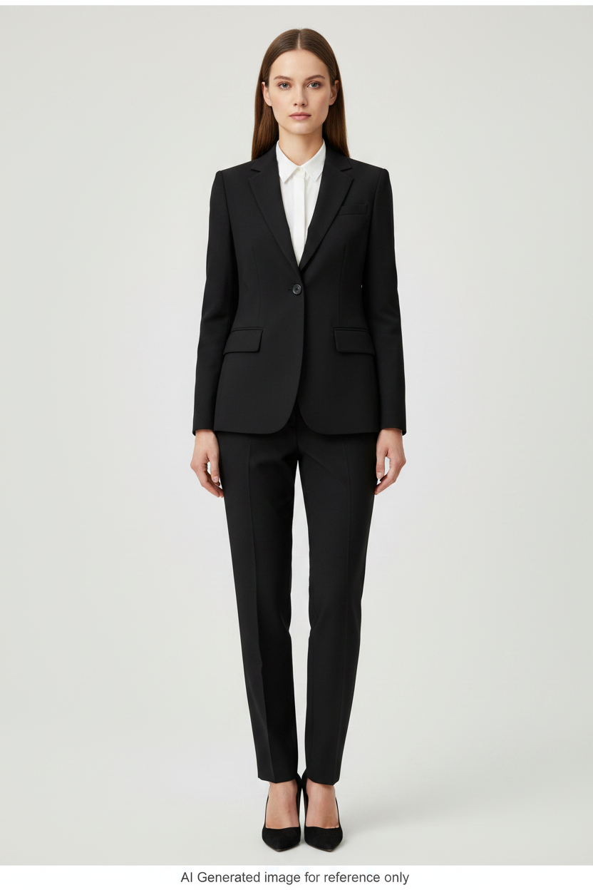 Black Textured Super 110's Wool – 340g | Bespoke Women's Suit & Separates