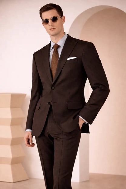 Deep Brown Super 110’s Wool Suit – 340g Premium Tailoring
