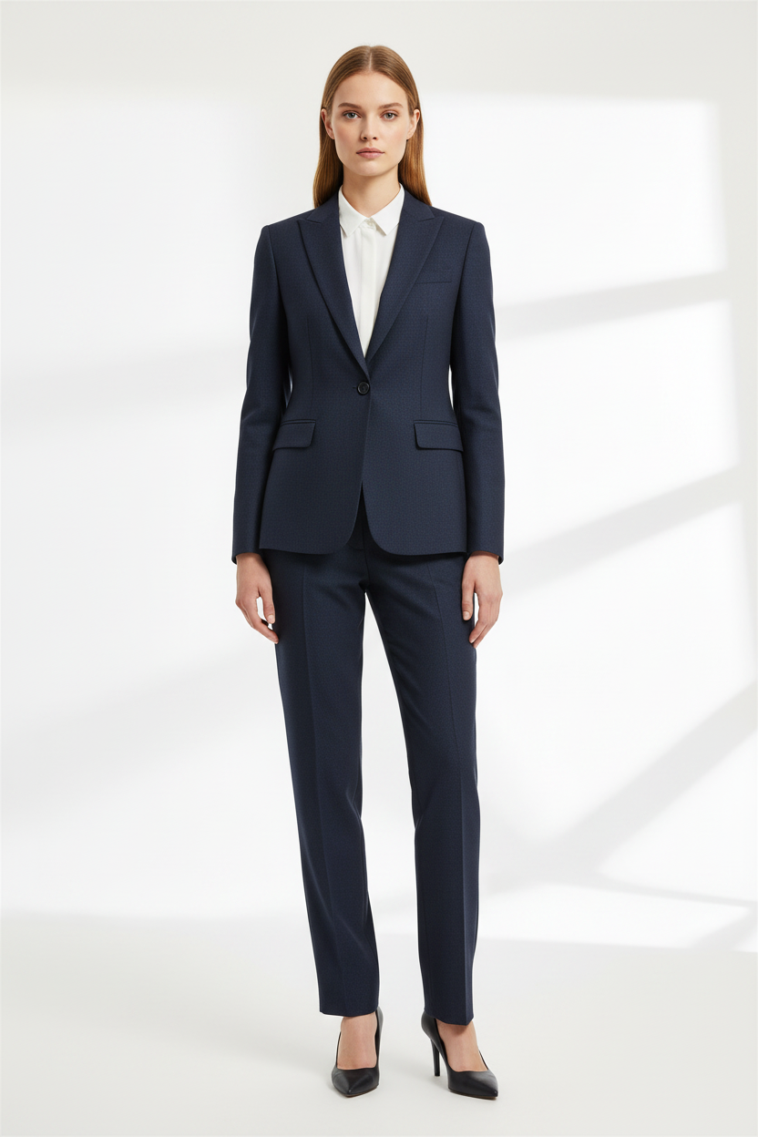 Blue Micro Herringbone Super 110's Wool – 340g | Bespoke Women's Suit & Separates
