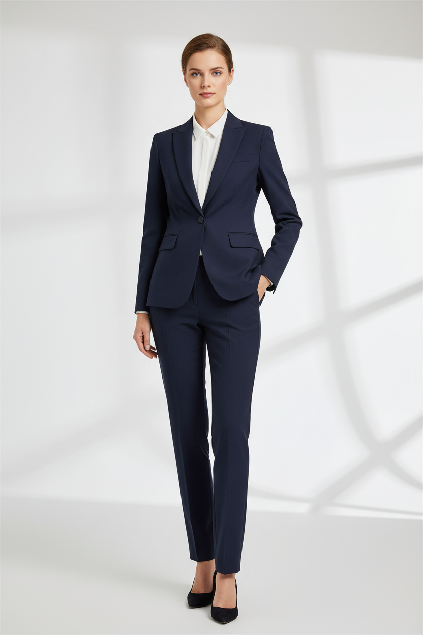 Navy Micro Herringbone Super 110's Wool – 340g | Bespoke Women's Suit & Separates