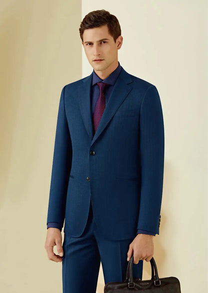 Navy Micro Herringbone Super 110’s Wool Suit – 340g Premium Tailoring
