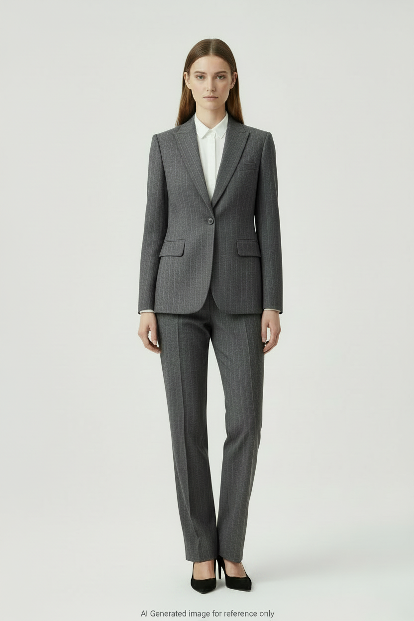 Mid Grey Fine Pinstripe Super 110's Wool – 340g | Bespoke Women's Suit & Separates