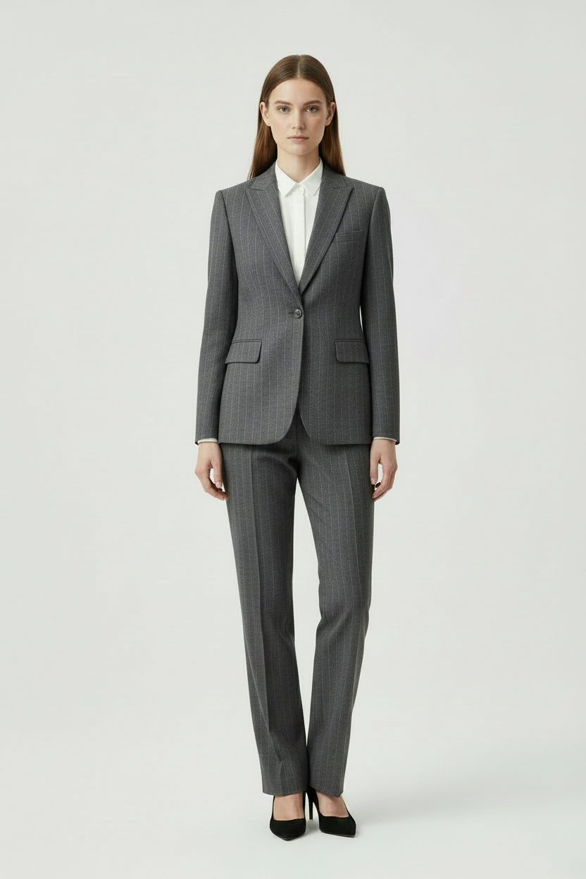 Mid Grey Fine Pinstripe Super 110's Wool – 340g | Bespoke Women's Suit & Separates