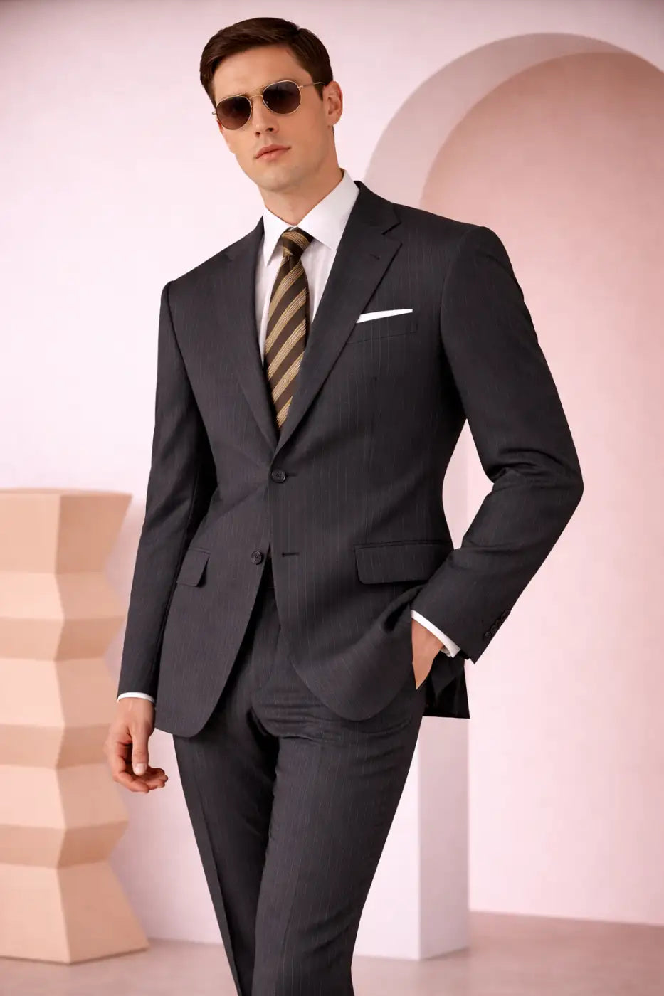 Dark Grey Fine Pinstripe Super 110’s Wool Suit – 340g Executive Tailoring