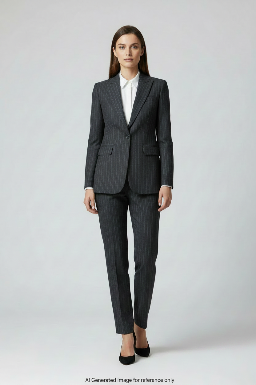 Dark Grey Fine Pinstripe Super 110's Wool – 340g | Premium Suiting & Tailoring Wool