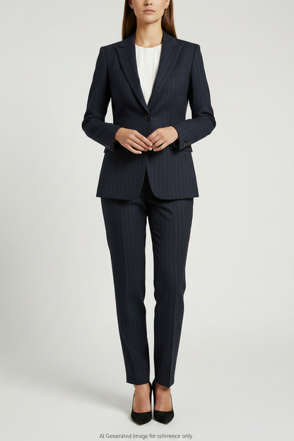Dark Navy Fine Pinstripe Super 110's Wool – 340g | Bespoke Women's Suit & Separates