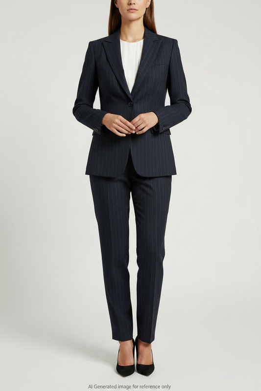 Dark Navy Fine Pinstripe Super 110's Wool – 340g | Bespoke Women's Suit & Separates