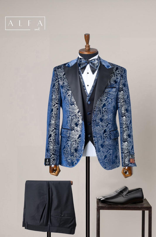 Turkish Wedding Jaquard Suit Wholesale: Authentic 3-Piece Elegance for Discerning Retailers - 6 Suit Pack (Model: AA_Tur_Jak_4_115)