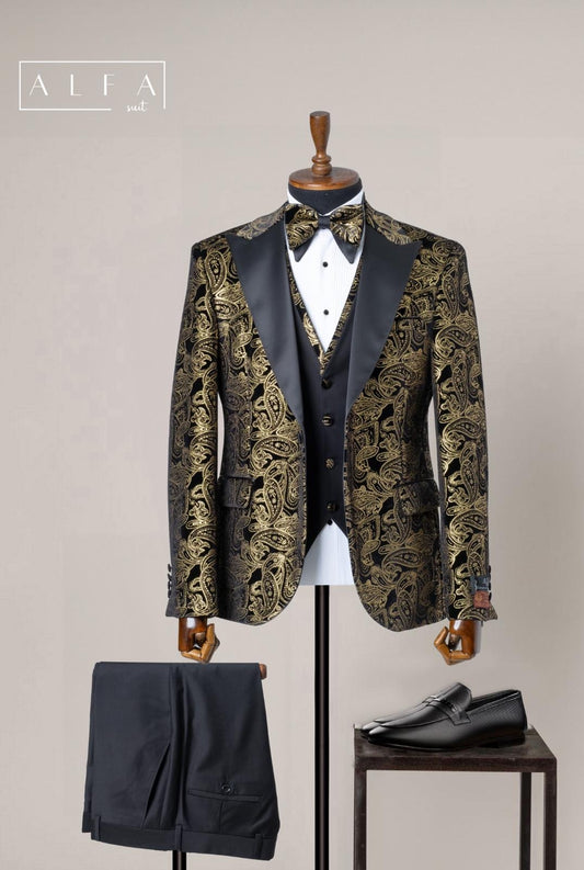 Turkish Wedding Jaquard Suit Wholesale: Authentic 3-Piece Elegance for Discerning Retailers - 6 Suit Pack (Model: AA_Tur_Jak_4_122)