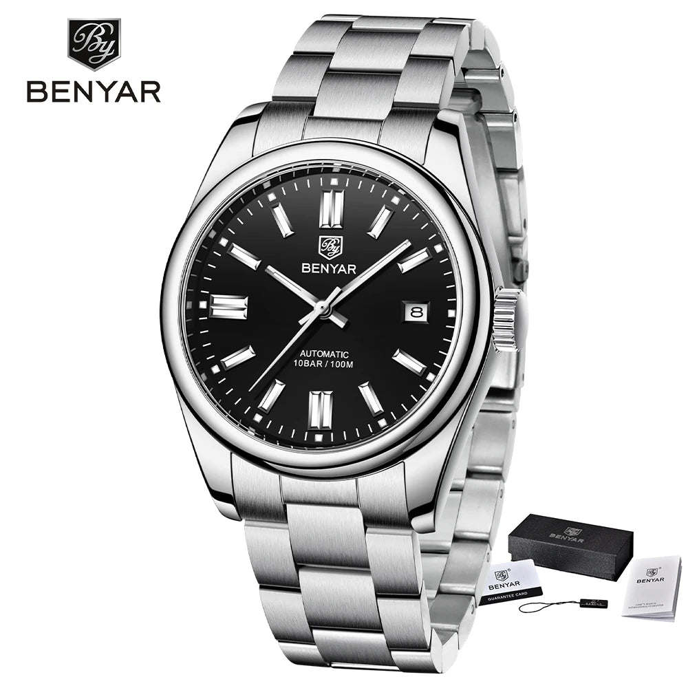 BENYAR New Luxury Automatic Watch 10Bar Waterproof Stainless Steel Men Mechanical Wristwatches Sports Diving Watch for Men