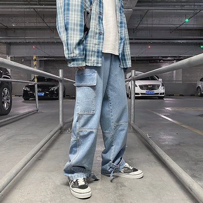 Men's Wide Leg Loose Straight Baggy hip hop Streetwear Cargo Denim Jean (3 Colors)