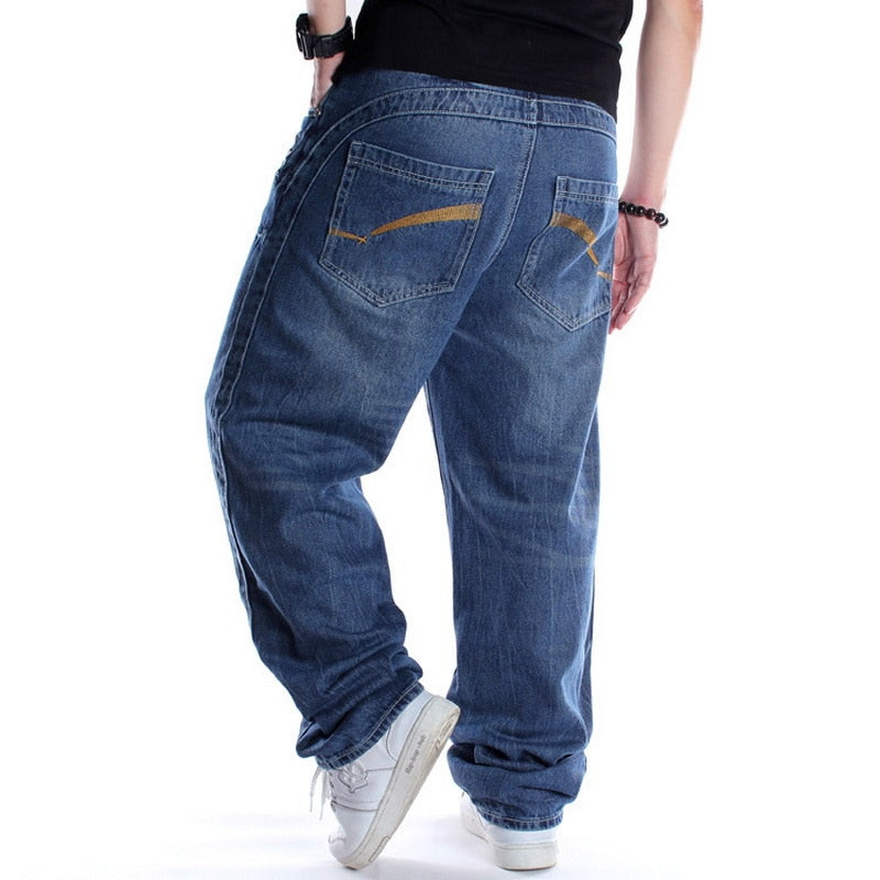 Men's Baggy Fashion Embroidery Black Loose Wide Legs Board Denim Pants - Collection 1 (8 Styles)