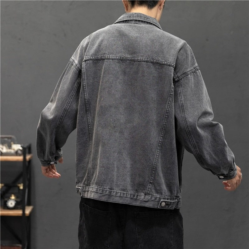 Men's Vintage Jean Streetwear Fashion Turn Down Collar Denim Outerwear Jacket