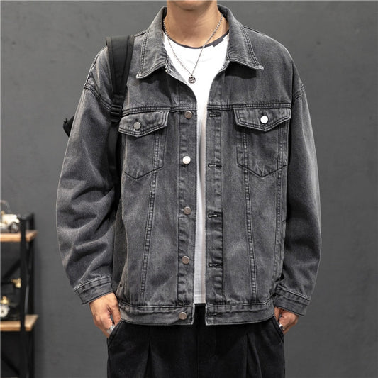 Men's Vintage Jean Streetwear Fashion Turn Down Collar Denim Outerwear Jacket