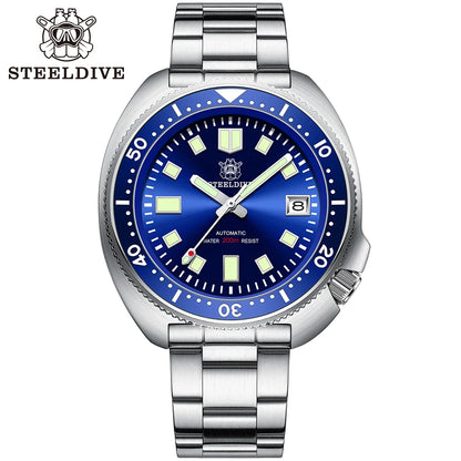 Steeldive SD1970 White Date Background 200M Wateproof AR Coating Sapphire Glass NH35 6105 Turtle Automatic Dive Diver Watch