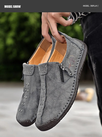 Handmade Leather Men Shoes Casual Slip On Loafers Breathable Leather Shoes Men Flats Hot Sale Moccasins Tooling Shoes Plus Size