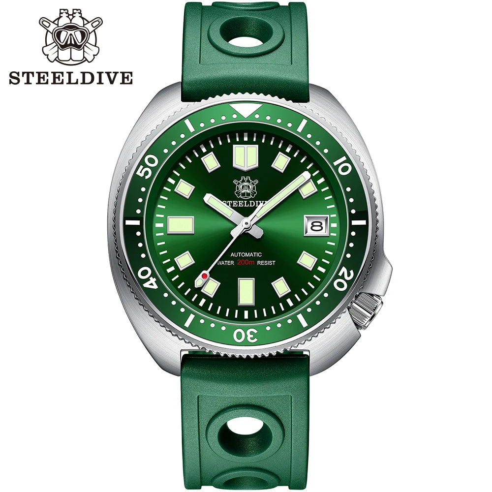 Steeldive SD1970 White Date Background 200M Wateproof AR Coating Sapphire Glass NH35 6105 Turtle Automatic Dive Diver Watch