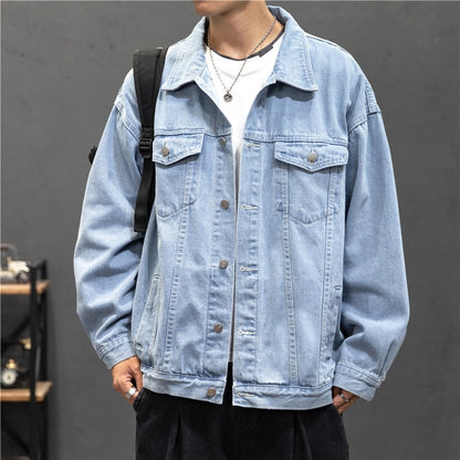 Men's Vintage Jean Streetwear Fashion Turn Down Collar Denim Outerwear Jacket