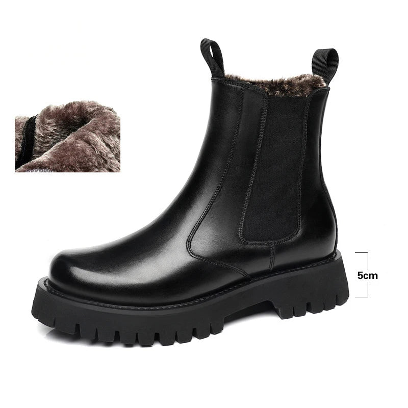 Winter Men Chelsea Rubber Boot Invisible Heel Men Lifted Boots Men Leather Platform Boots Height Increasing