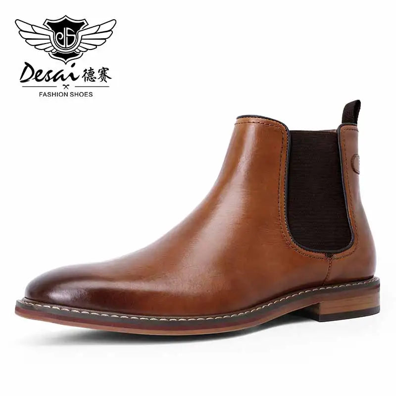 Desai Winter New Dress Chelsea Boots Genuine leather Fleece lined formal shoes Business work shoes Patent leather shoes Gifts