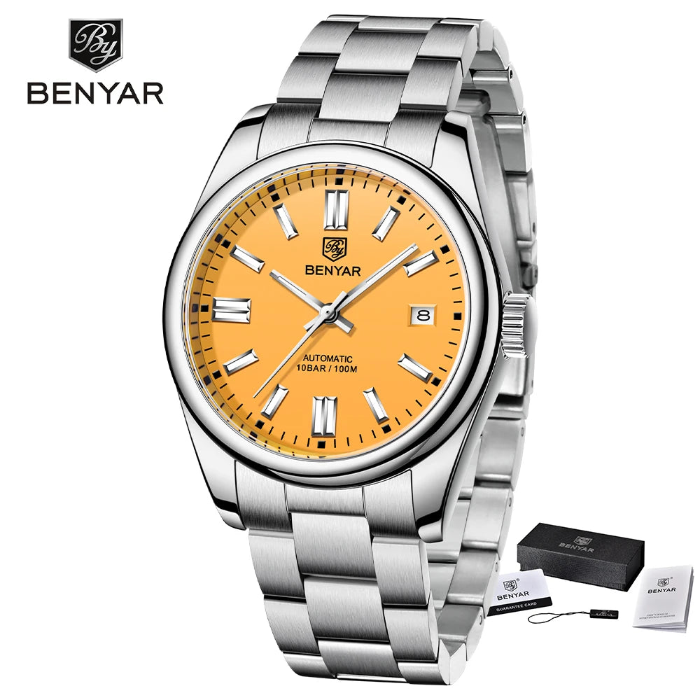 BENYAR New Luxury Automatic Watch 10Bar Waterproof Stainless Steel Men Mechanical Wristwatches Sports Diving Watch for Men