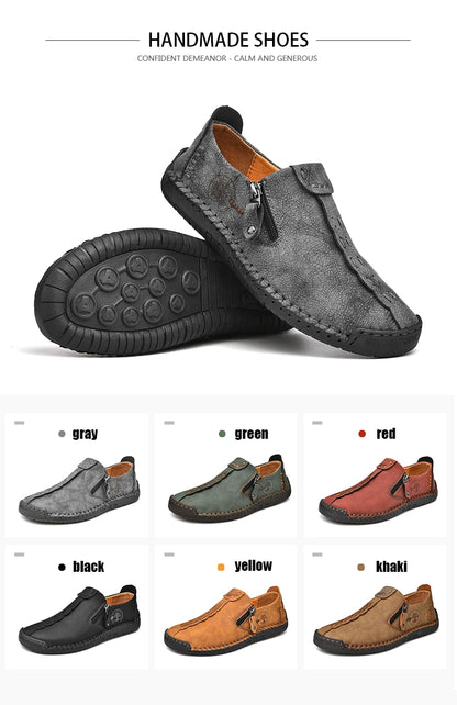 Handmade Leather Men Shoes Casual Slip On Loafers Breathable Leather Shoes Men Flats Hot Sale Moccasins Tooling Shoes Plus Size