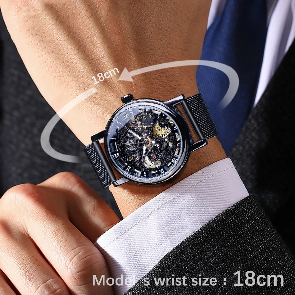 Winner Transparent Fashion Case Luxury Casual Design Leather Strap Mens Watches Top Brand Luxury Mechanical Skeleton Watch