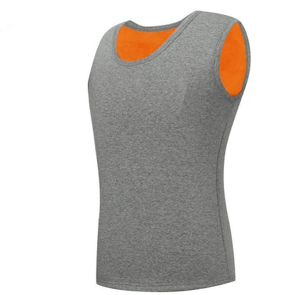 Men's Autumn Winter Fleece Tank Top: Warm Sleeveless Undershirt for Fitness - Thicken Plain T-Shirt Work Wear, High Quality Cotton, Available in 6 Colors